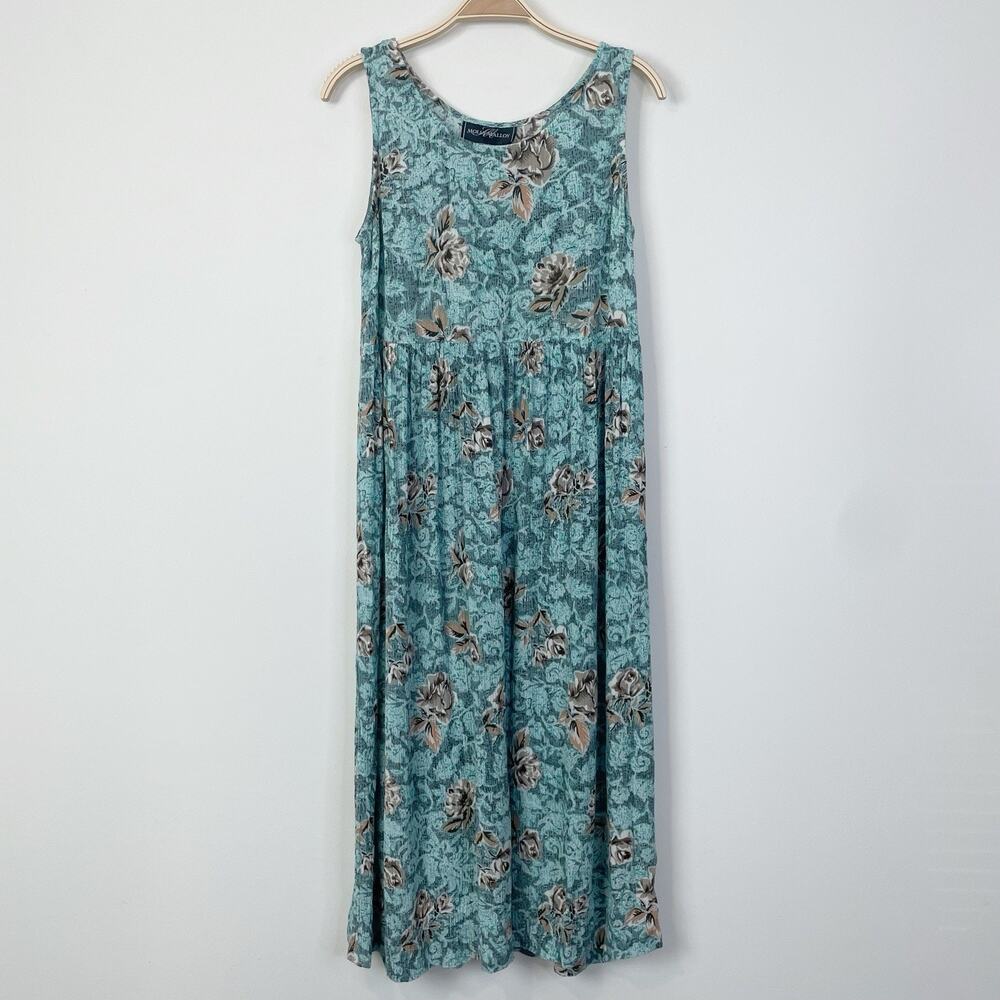 Vintage Molly Malloy Floral Midi Dress Turquoise Cottagecore Grannycore Small‎
